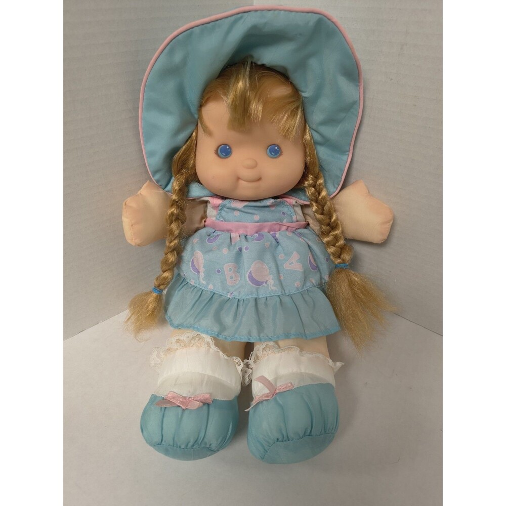 1992 PUFFALUMP Kids 15" Fisher-Price Girl Doll 4051+ Blond Blue Bonnet